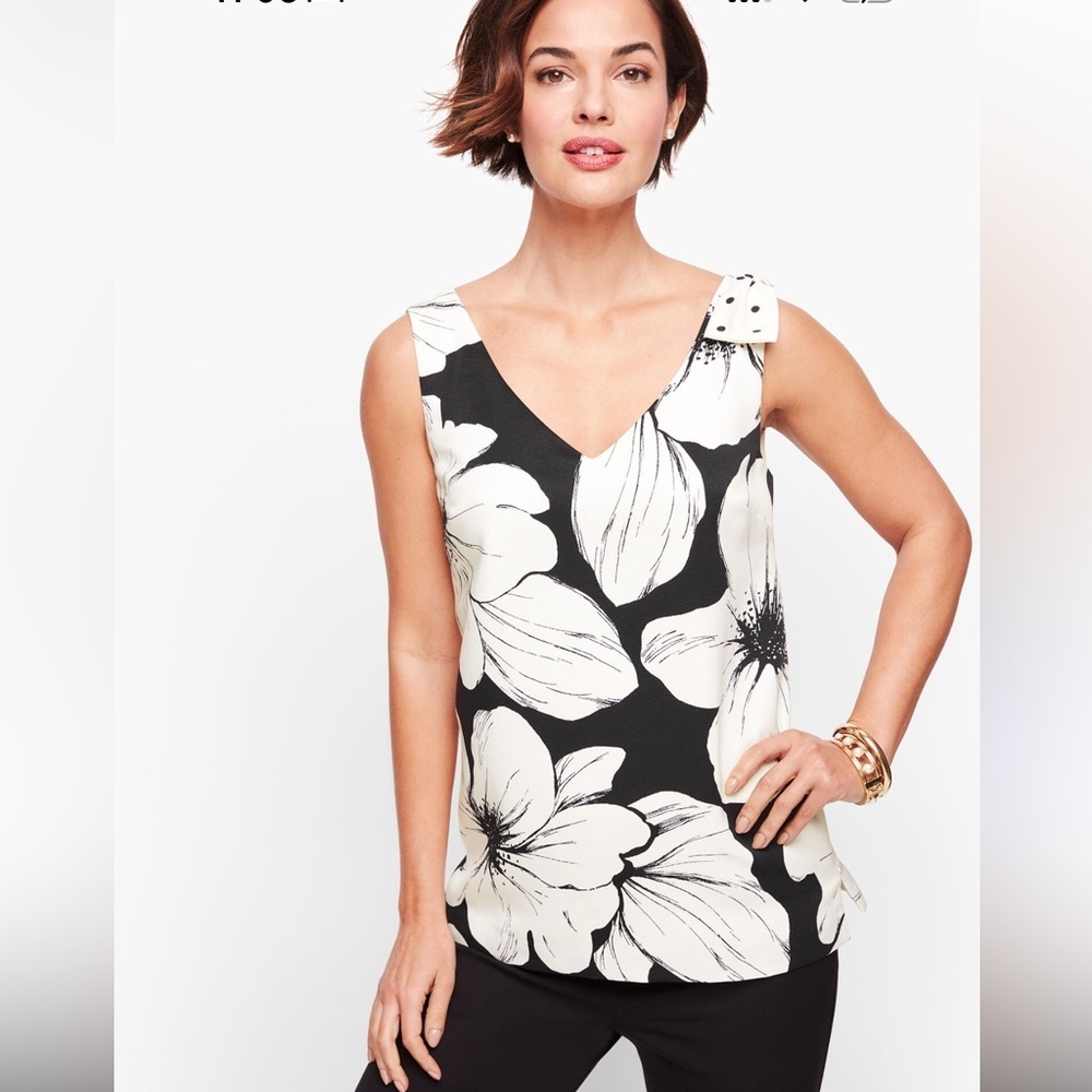 Talbots Black and White Floral Top